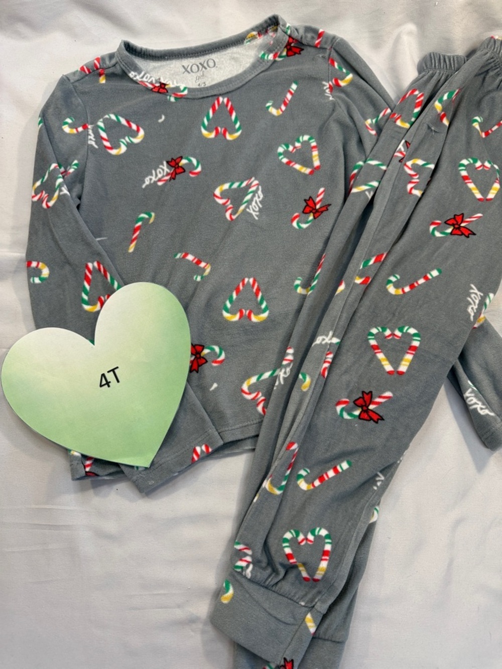 XOXO - Kids 4/5 yr Grey Pajama Set with Festive Candy Cane Design